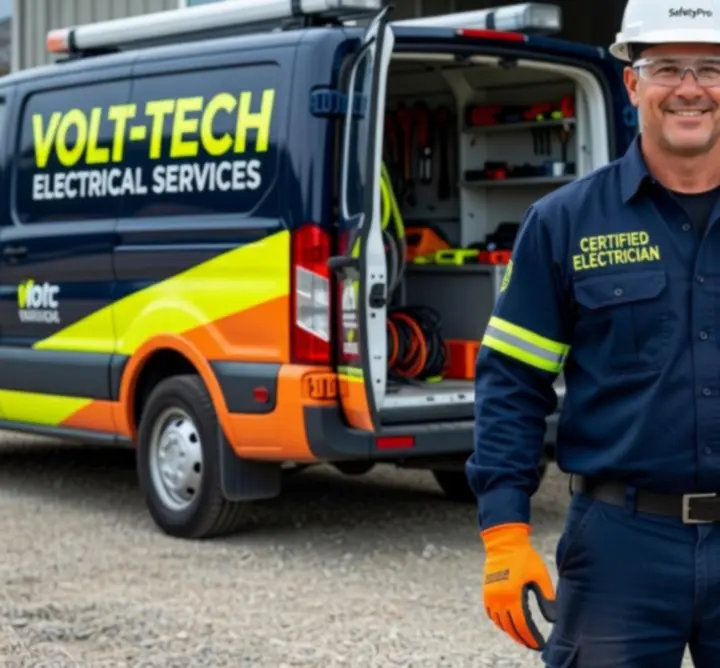 Certified electrician from PAC ELECTRICS LTD working safely on site