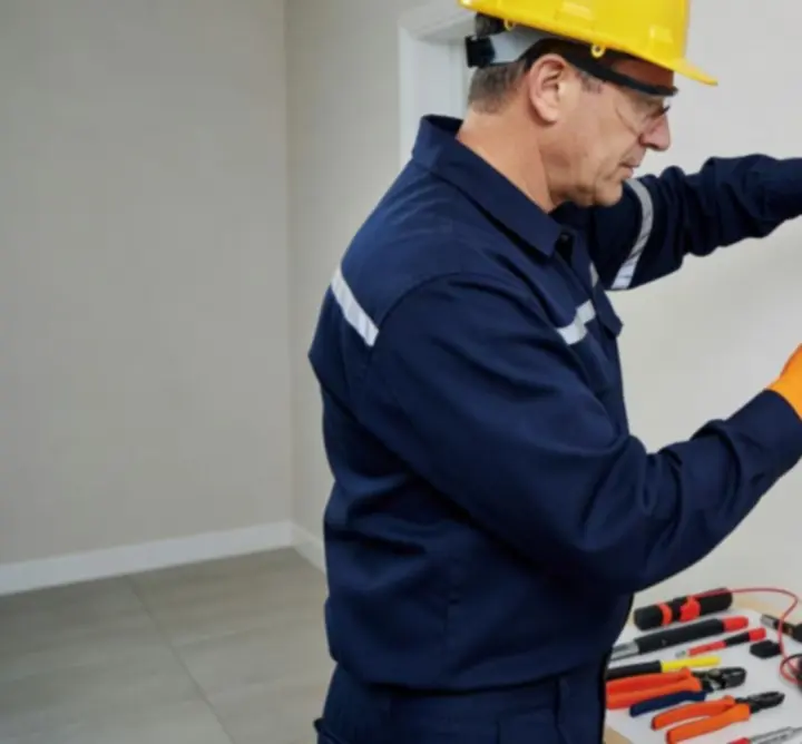 Electrician installing an RCD device in a consumer unit to improve electrical protection