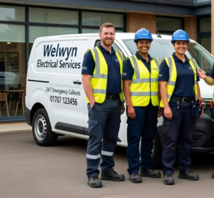 PAC ELECTRICS LTD team of certified electricians standing together in front of a project van