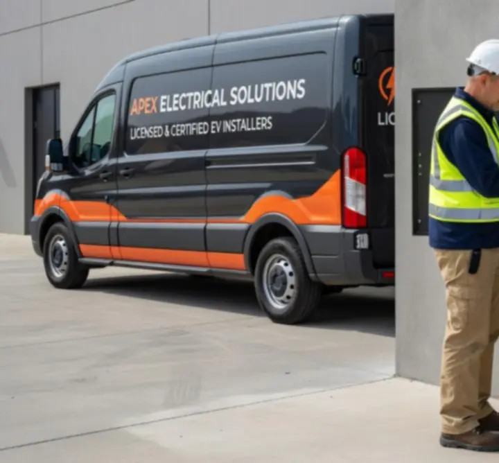 Commercial EV charging point installation with neatly routed cabling