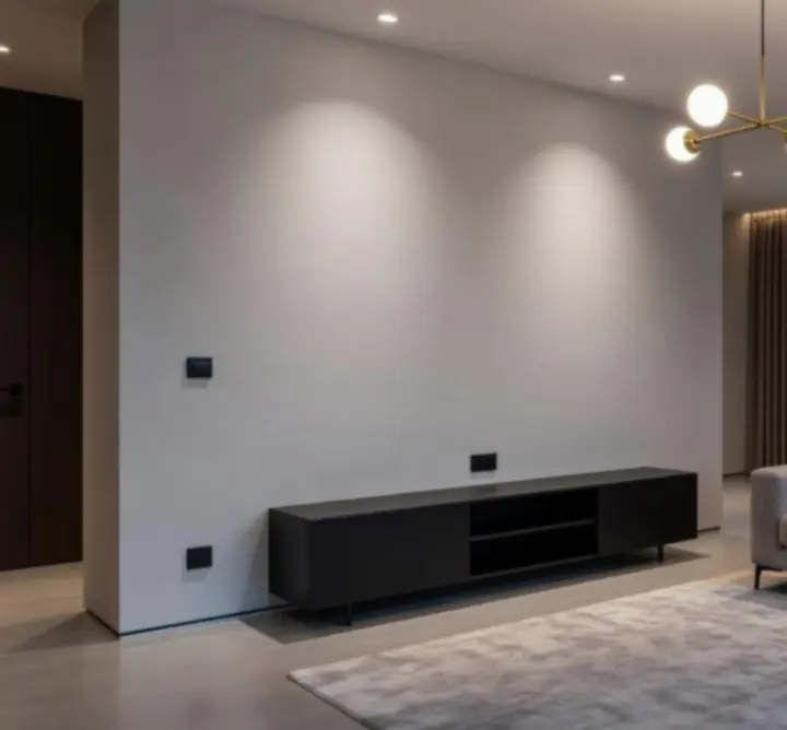 Modern recessed and feature lighting in a contemporary lounge.