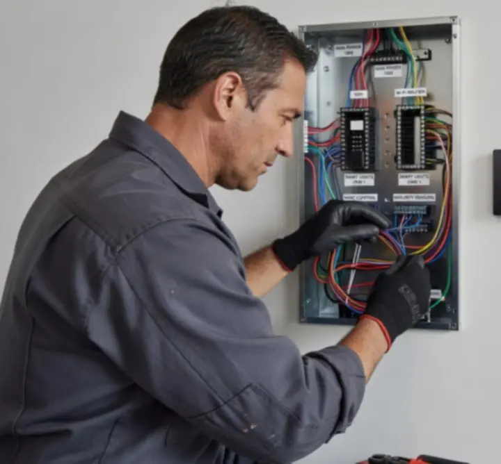 Modern smart home wiring setup with neatly installed electrical components